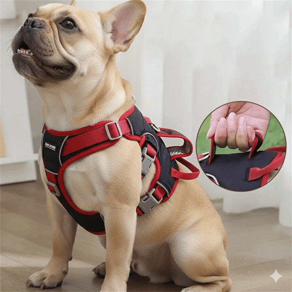 Harnais Sport Chien Ultra Léger – Plastron Ergonomique | Multi-Ajustements | Poignée Contrôle | Mesh Respirant | Réfléchissant | Compatible Voiture | S/M/L | Rouge / Beige / Jaune