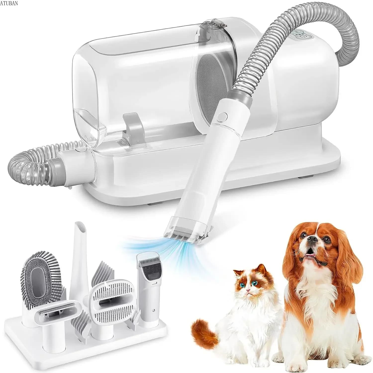 Kit Toilettage Chien Chat Aspirateur 5-en-1 | Tondeuse Silencieuse + Brosses Anti-Mue | Réservoir XXL 2.3L | Grooming Professionnel à Domicile